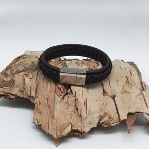 Men’s Brown & Black Leather Bracelet with Stainless Steel Clasp.